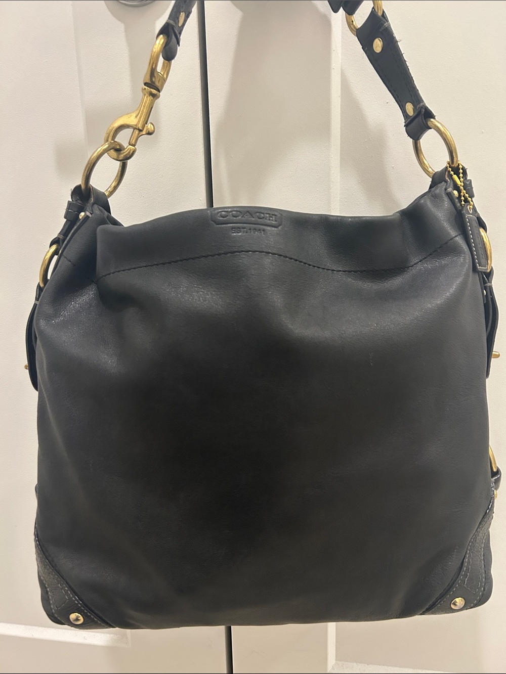 Coach Carly Hobo Bag in Black Leather with Gold Hardware & Turnlocks #2